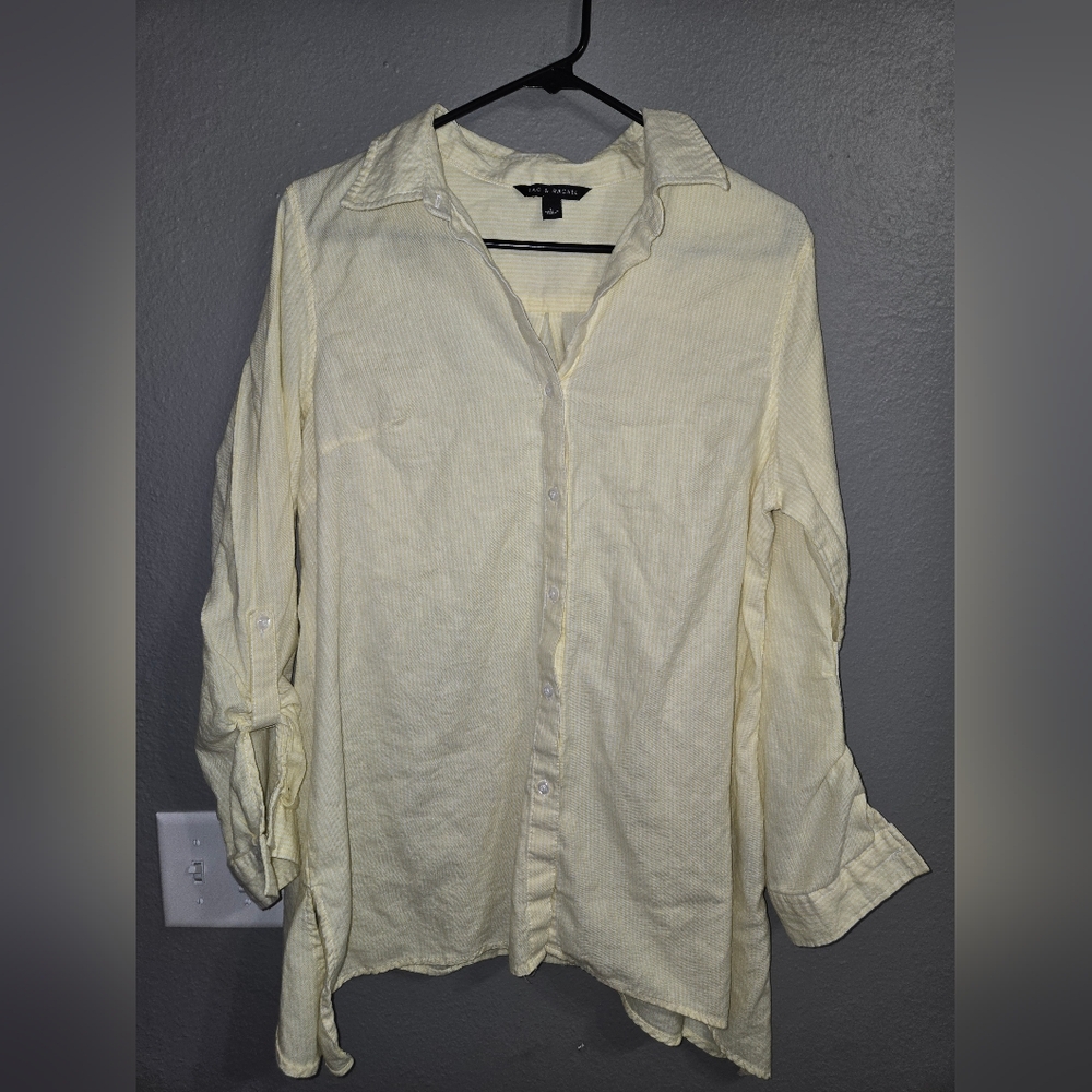 Zac & Rachel Yellow & White Pinstripe 100% Cotton Blouse Size Large